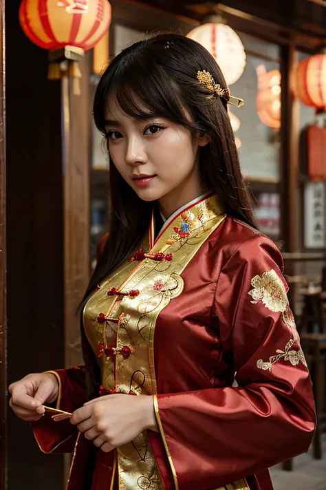 A Beauty Chinese Girl with the chinese traditional clothes