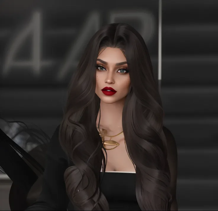 there is a woman with long hair and a black top, imvu, lblsck hair, second life avatar, tanny skin, inspired by Rowena Meeks Abdy, secondlife, inspired by Dulah Marie Evans, close up half body shot, wlop glossy skin, halfbody headshot, ashy, raven black ha...