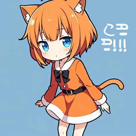 cute anime girl, cute anime girl dressed as Santa Clous, (cute anime girl with short hair), (cute anime girl with short orange hair), (cute anime girl with blue eyes), (cute anime girl with full body) ,(cute anime girl with cat ears)