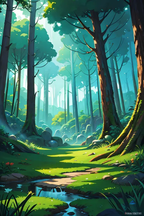 forest brazilian background, forest landscape, nature, digital painting, beautiful digital illustration, fantasia background, ni...