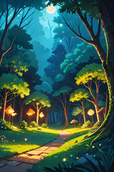 fundo brasileiro da floresta, paisagem florestal, natureza, pintura digital, beautiful digital illustration, fundo fantasia, noi...