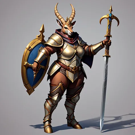 dnd, fantasy, (solo:1), (character), (gazelle:1), (curvy), (obese:0.5), (plump tall curvy paladin girl of the race of an anthropomorphic gazelle with the head of a gazelle but human body proportions, in a word, furry .pear-shaped body figure, delicate gaze...