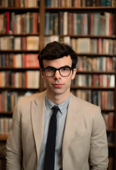 A photo of a quirky, vintage bookstore,original,In “Nathan for You,” Nathan Fielder portrays a character of the same name, marked by his plain, somewhat awkward appearance: often seen in a grey suit and tie, with his hair neatly combed and a pair of unrema...