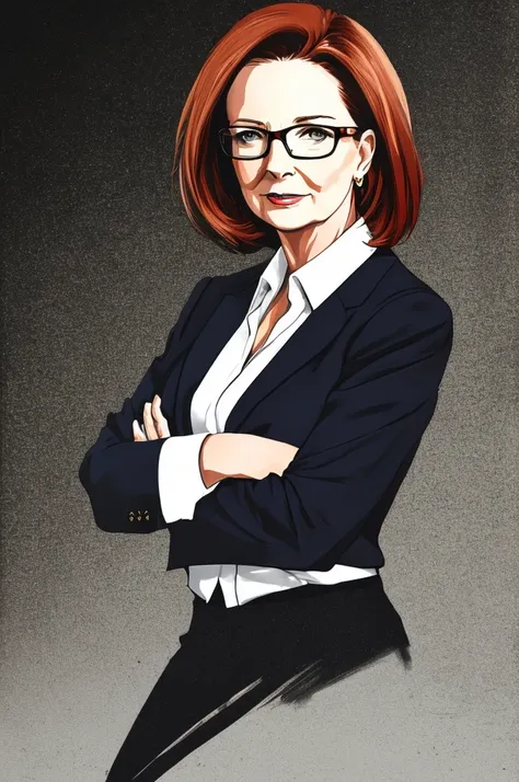 A portrait of Julia gillard dark background, dark tones