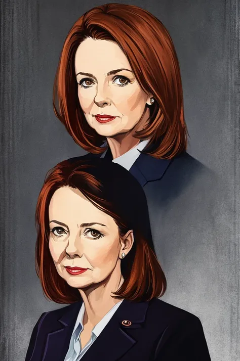 A portrait of Julia gillard dark background, dark tones