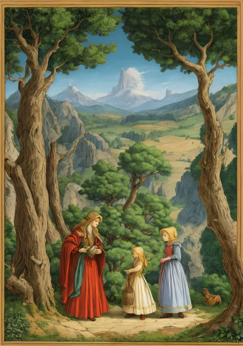 A "golden age" style illustration of the folktale "The Juniper Tree"