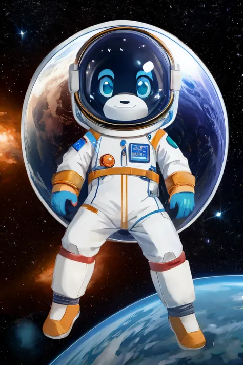 A cute astronaut wandering through information in space