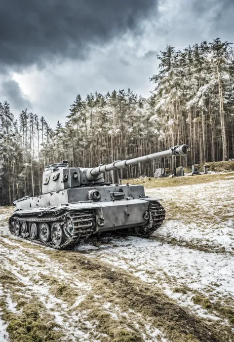 panzervi in ardennes, tank column, world war 2, dark skies, snow on the ground