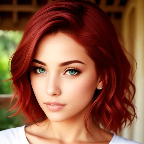 Prompts Copy prompts red hair, ultra realistic, selfie de uma jovem mulher, parque nacional, olhos grandes, olhos azuis, Retrato Sophie Mudd, maquiagem natural, tiro de corpo inteiro, busto de tamanho grande, Russa linda e hiper-realista 16k fundo interior...