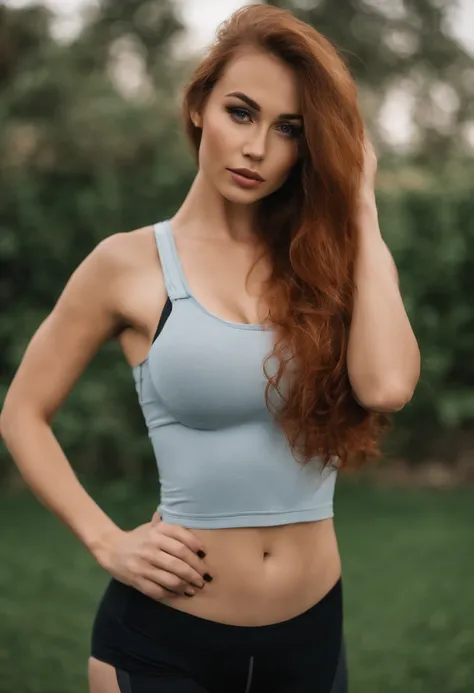 huge breast, in a tights on the gym sweating, oman with matching tank top and panties, fille sexy aux yeux bleus, Portrait Sophie Mudd, Portrait de Corinna Kopf, cheveux red hair et grands yeux, selfie of a young woman, ohne Maquillage, maquillage naturel,...