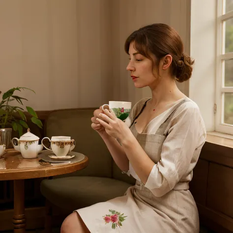 That same woman having tea