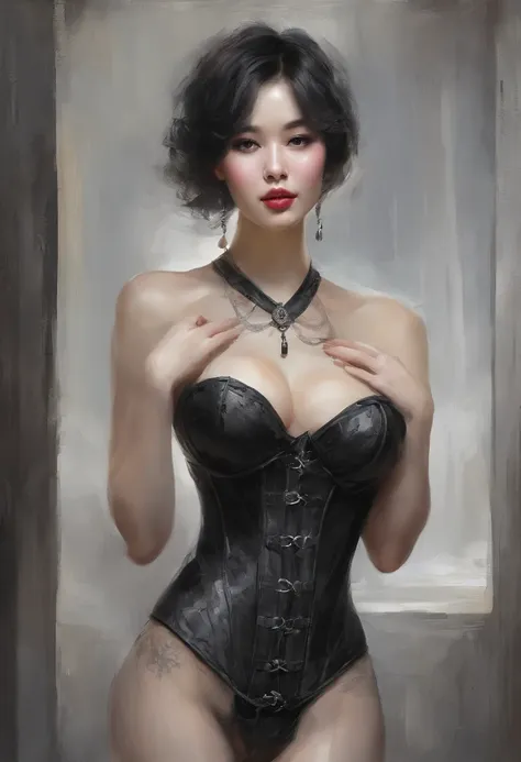 Black corset,束缚、(in a prison cell)、full body Esbian、((top-quality、8K、​masterpiece:1.3))、Crisp focus:1.2、Beautiful woman with perfect body shape:1.4、Slender Abs:1.2、((layers-Cut、Colossal tits:1.2))、(Sateen、Street:1.2)、a wet body:1.5、Highly detailed facial a...