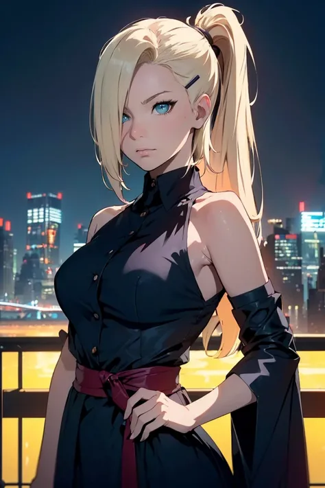 ino_yamanaka
1girl, blonde hair, hair ornament, bare shoulders, closed mouth, green eyes, ponytail, hairclip, hair over one eye,extra large breasts,top-quality、Top image quality、​masterpiece、girl with((cute little、18year old、Best Bust、Medium bust、Bust 85,B...