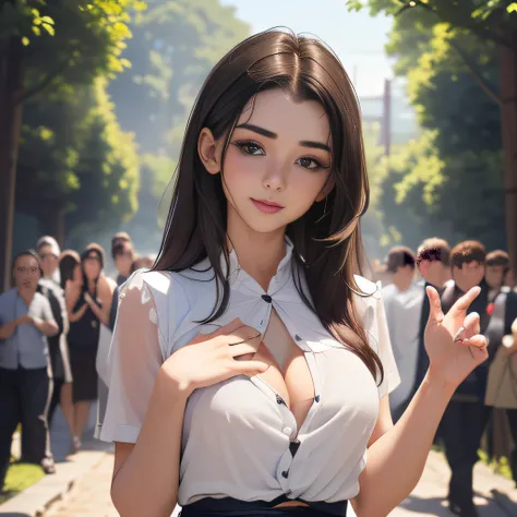 (Extremely detailed 8k wallpaper:2), (photo:2), (24 years old soigne Beautiful girl:2), (gives a lecture to friends:2), detailed (Face and eyes), (hyper realistic:1), (highly detailed:1), (epic realistic:1), rim light, (maximum details:1), cozy, (fullbody:...