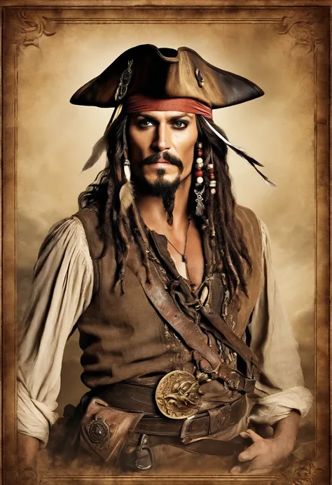 A photo of Jack Sparrow examining an ancient map, a sly grin on his face as he navigates through the cryptic symbols and faded markings.,Pirates of the Caribbean: The Curse of the Black Pearl,
Jack Sparrow possesses a distinctive and memorable appearance, ...