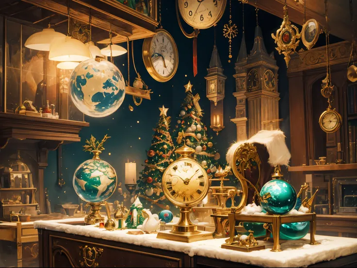 A surreal Christmas scene inspired by Salvador Dali, featuring melting clocks, whimsical ornaments, and dreamlike landscapes.