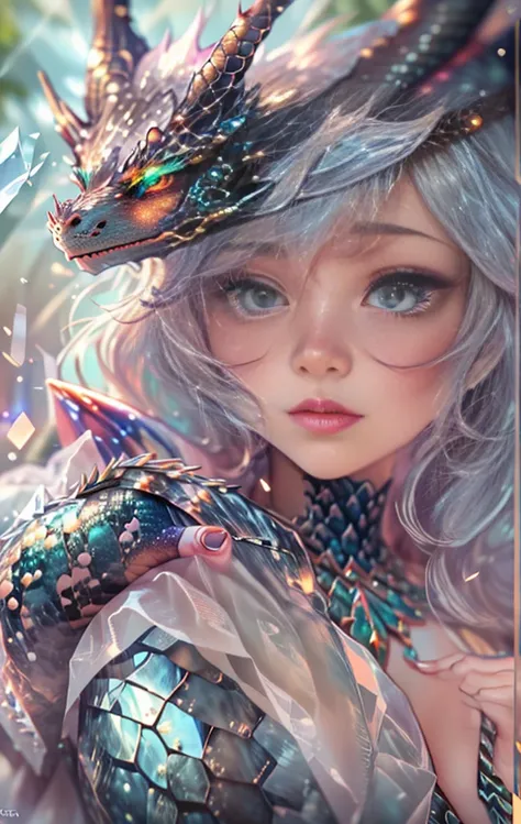 (Masterpiece, Top Quality, Best, Official Art, Beautiful and Aesthetic, Long Exposure: 1.2), Smooth Movement, Charming Patterns, 1 Girl, (((multi colour dragon scales) )), upper body close-up, bare shoulders, European girl, dragon girl, has dragon scales, ...