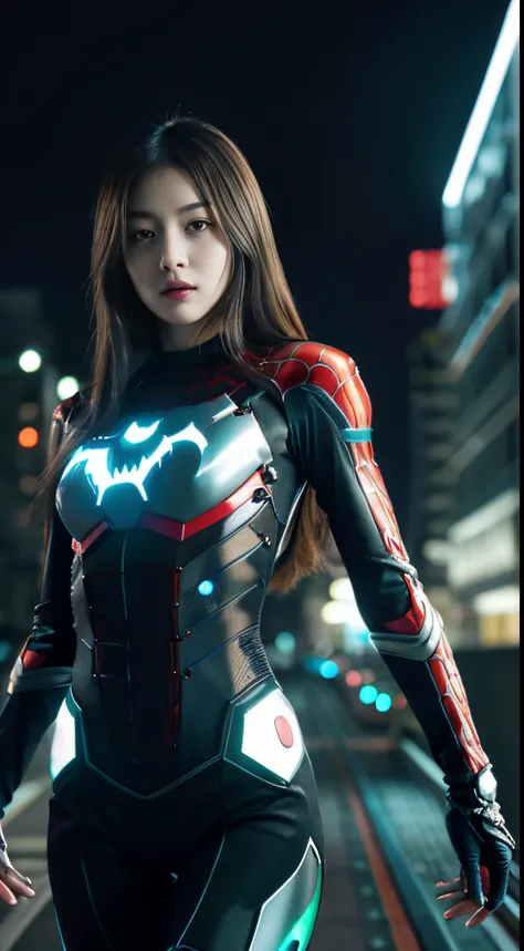 translucent black mechanical girl, Future Girl, ((femele/Diabolical/skeletal/zombie/ironman/batman/spider-man/Samus Allan)), Mechanical joint, futuristic city backdrop, Modelshoot style, (Highly detailed CG Unity 8k wallpaper), The beauty of abstract style...