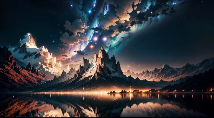 Create an image depicting a stunning, surreal planet. Planet Nesse, The sky is decorated with countless stars, Create stunning landscapes，Reminiscent of the wonders of the universe.

The image strives to achieve the status of a masterpiece, Eparaiso, o rea...