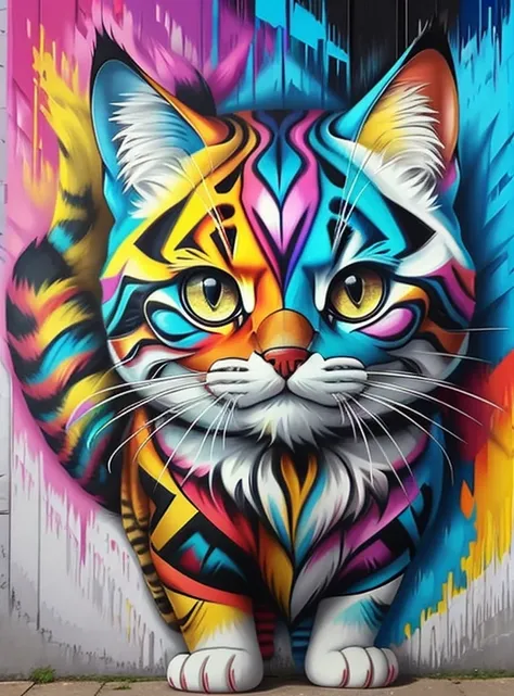 (gato),  Eduardo Kobra acolchoamento ,multidimensional geometric PORTRAIT wall, arte, chibi,
yang08k, lindo, colorido,
obras-primas, qualidade superior, melhor qualidade, arte oficial, beautiful and aesthetic,