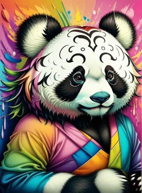 (panda),  Eduardo Kobra acolchoamento ,multidimensional geometric PORTRAIT wall, arte, chibi,
yang08k, lindo, colorido,
obras-primas, qualidade superior, melhor qualidade, arte oficial, beautiful and aesthetic,