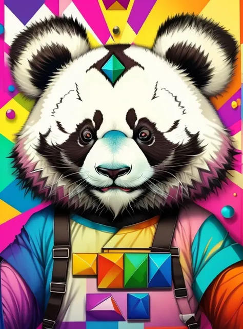 (panda),  Eduardo Kobra acolchoamento ,multidimensional geometric PORTRAIT wall, arte, chibi,
yang08k, lindo, colorido,
obras-primas, qualidade superior, melhor qualidade, arte oficial, beautiful and aesthetic,