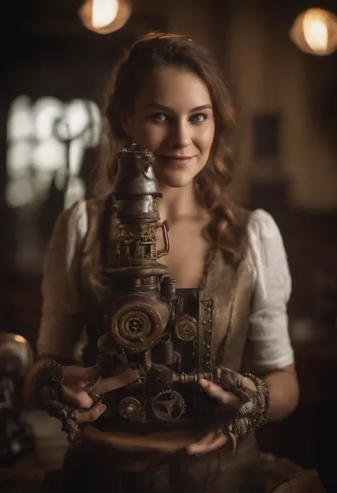 unreasonable ritual　Beautiful girl with a smile　insect-shaped prosthetic hand　steampunc　Steam engines　sisterhood