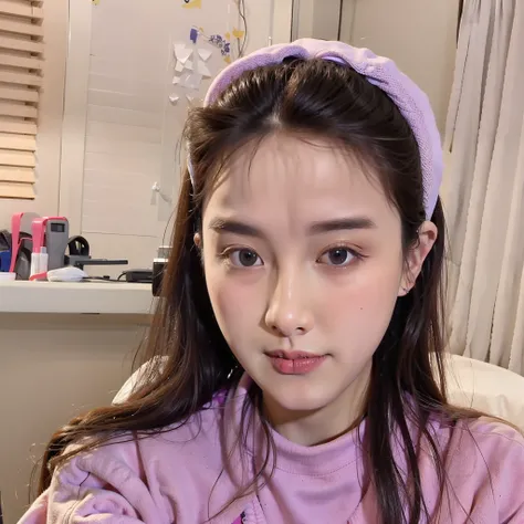 arafed woman with long hair wearing a purple shirt and a pink headband, jaeyeon nam, wenfei ye, xintong chen, wan adorable korean face, young cute wan asian face, dilraba dilmurat, young adorable korean face, li zixin, xision wu, jinyoung shin, zmonzheng, ...