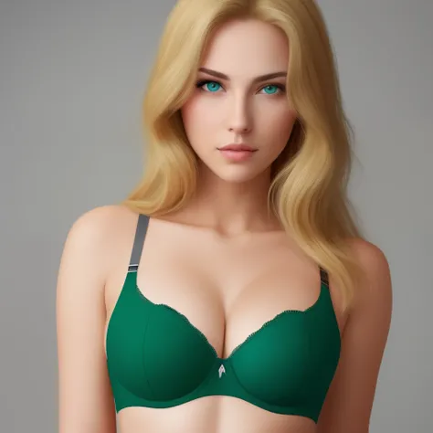 Realistic green eyes blonde girl in bra