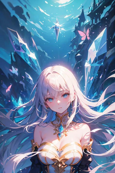 Create exquisite illustrations reminiscent of Makoto Shinkais style, It has ultra-fine details and top-notch quality. Create a high-quality illustration of a girl holding a crystal pendant, A brilliantly shining pendant. The focus is on the girl&#39;s face...