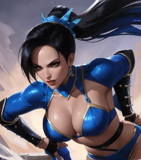 Kitana from mortal kombat striking a sexy pose, anatomically correct