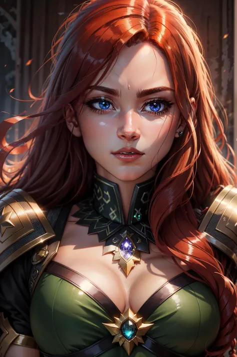 Masterpice, high quality, 4k, unreal engine, Face portrait of a very Beautiful princesse glowing eyes sexy face glowing eyes hyper realistic super detailed Dynamic shot, red hair, green eyes