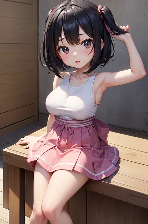 ((Best Quality)), ((masutepiece)), (Detailed), Perfect face,loli,petit,preteen,toddler,toddoler boby,10years old child,small eyes,black hair,bob,(big breasts:1.5)