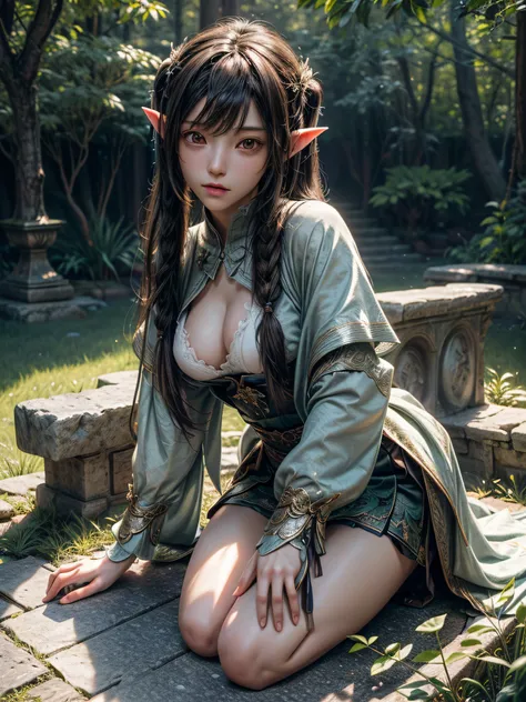 ((Best Quality)), ((Masterpiece)), (Detail: 1.4), 3D, A Beautiful japanese Female Figure, 16 years old, HDR (High Dynamic Range), Ancient elven Costumes, Satin, Ray Tracing, NVIDIA RTX, Super-Resolution, Unreal 5, Subsurface Scattering, PBR Textures, Post-...