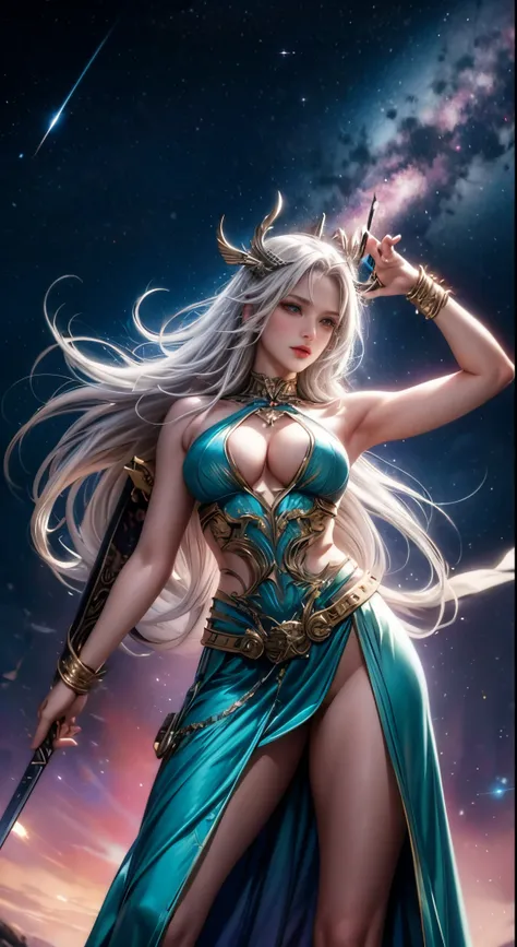 masutepiece、Detailed works、8K、Norse mythology、valkyrie、A MILF、maidennurse、pose of determination、Fight with the sword、Polaris、constellation、prosperity、Meteor、star protection、The world of Norse mythology、Fantasia、Fantastical、Mystical