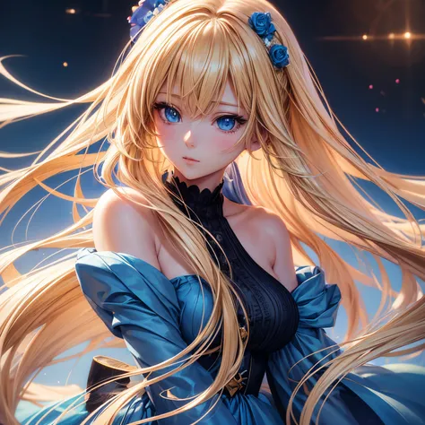 long whitr hair、Blonde girl in blue dress posing for photo, Realistic anime art style, photorealistic anime girl rendering, smooth anime cg art, anime realism style, realism art style, realistic young anime girl, gorgeous digital painting, realistic anime ...