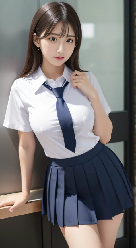 masutepiece,big oppai, School uniform,White shirt, Navy blue short skirt, Navy blue tie,hiquality