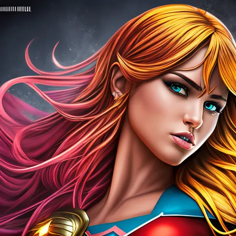 brutal female superhero, realistic,  multicolored hair --auto --s2