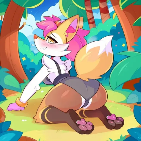 By Kilinah, (Coffeesoda:1.1), Hioshiru, Kilinah, Furry, Braixen, Anthro, Female, Solo, Indigenous, Gray Bra, Grey Loincloth, Slave, Red Headband, Pink Hair, Yellow Eyes, Upward Eyes, Kneeling, Blushing, Pleasure Face, Breathless, Butt, Jungle, Native Bedro...