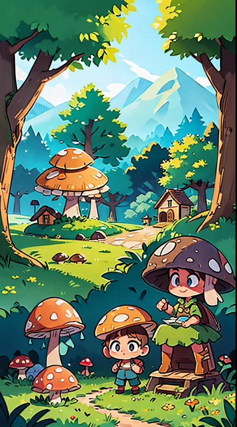 best quality,ultra-detailed,realistic,masterpiece:1.2,HD,professional,home mushroom village,mushroom village,whimsical,enchanted,forest,colourful,storybook village,((Day light))