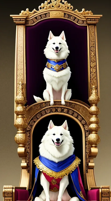 dog king、diadems、sitting in a throne