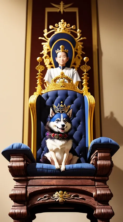 dog king、diadems、sitting in a throne