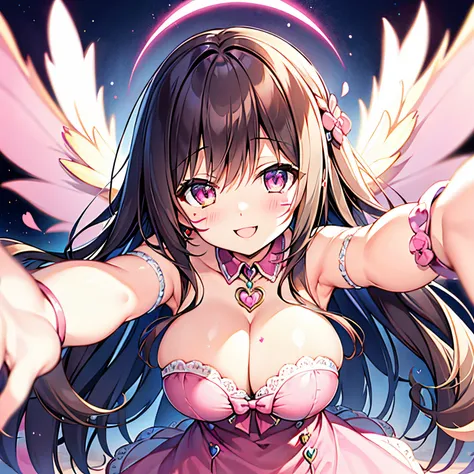 kawaii faces　　bich　Angle from directly below　　Colossal tits　Seduction poses　Bursting smile　　heart mark　Heart emblem　　Pink Mist　　　　Charm Magic　all pink room　hearts are flying towards me　Arm outstretched pose　heart mark collar　Harpy　Cute Dresses