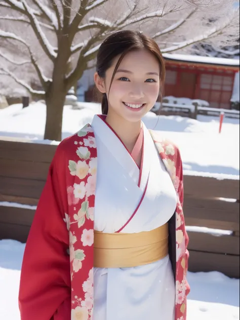 one beautiful women、18year old 、FULL BODYSHOT、Japan kimono、snowscape、NSFW、nudde、nudde、A smile