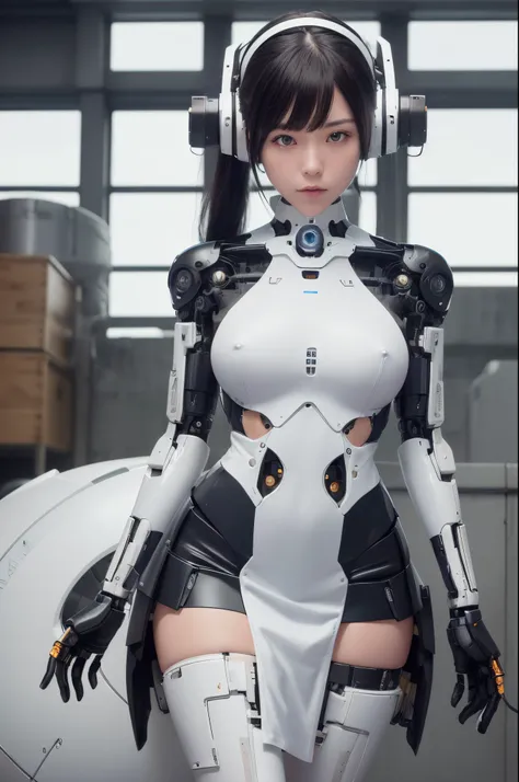 masutepiece, Best Quality, Extremely detailed, (Photorealistic:1.4),(Raw photo) (8K, 4K, Best Quality, hight resolution, 超A high resolution:1.1), (masutepiece, Realistic, Photorealsitic:1.1), 1girl in, Japaese Cyborg highschool Girl,Plump ,Navy Pleated Min...