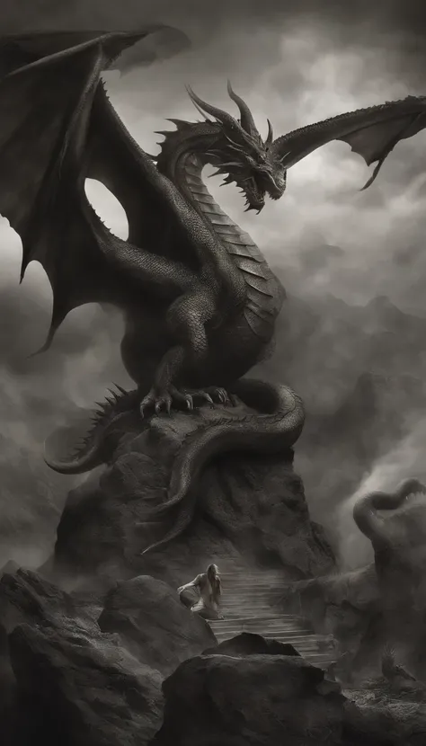 Capture the essence of eternal chaos and impending doom in this masterful graphite rendering by the renowned artist. "Majestad del Infierno: The Malevolent Dragon" Its a visual symphony of darkness and despair., A haunting portrait of a world on the brink ...