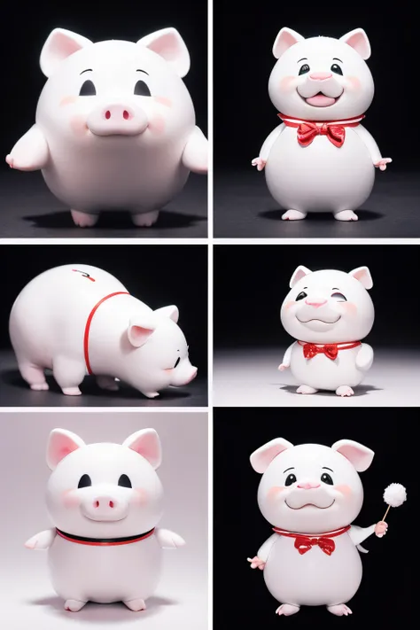 a white pig，emoj，anthropomorphic styles，Disney style，Black strokes，differentemotions，Multiple POS and expressions。8k --ar 3:4 -- Cute style -- more