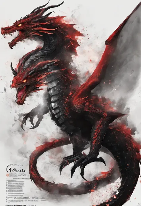 Black dragon，rugido，Feroz，inmensidad，Los ojos brillan en rojo，Efecto resplandor，Rodeado de nubes，nubes espesas，Buliding，中景 the scene is，cuerpo completo como， VFX surrealista altamente detallado，OC rendering，Soplar fuego por la boca、Cola larga、garras afilad...