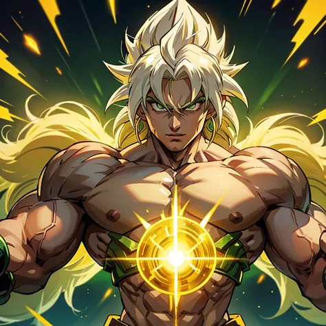 broly white hair，With green earrings，Super Saiyan 4 form golden hair