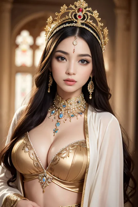 bellydancer, Absurd, ultra-detailed, high quality, masterpiece,  detailed face, beautiful eyes(detailed eyes), Greek mythology, Goddess, Hera , the queen of the gods, striking and captivating, features are classically beautiful, with high cheekbones, a per...